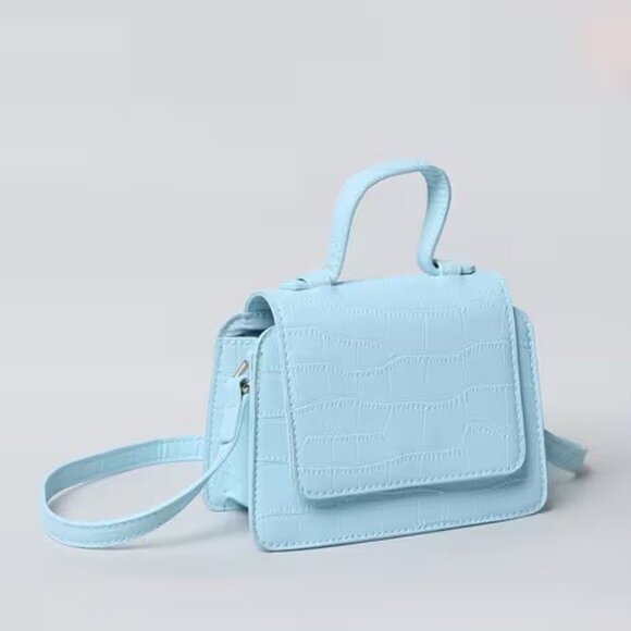 ONLY Croc-Embossed Women's Light Blue Mini Crossbody Shoulder Bag - Picture 1 of 8